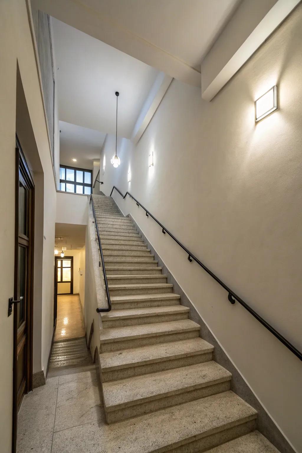 The hallmark of modern stairwells is simplicity and sharp lines.