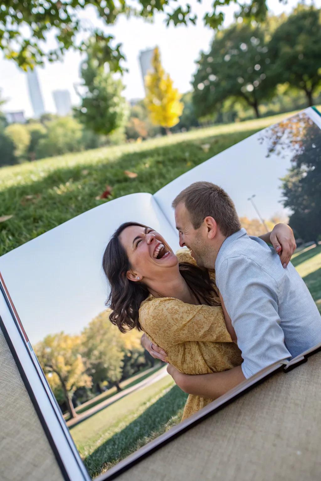 A playful pose captured in an engagement chronicle.