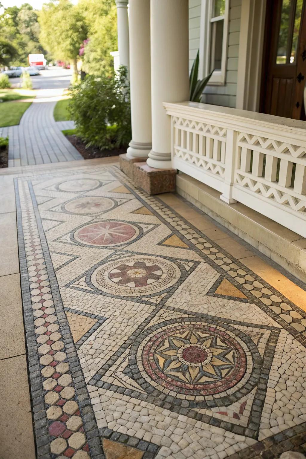 An artistic stone arrangement that infuses distinctive elegance into the porch pavement.