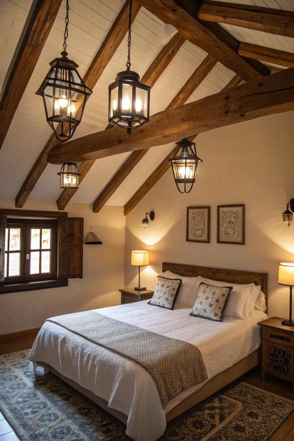 Cottage charm with lantern-style lights for a cozy glow.