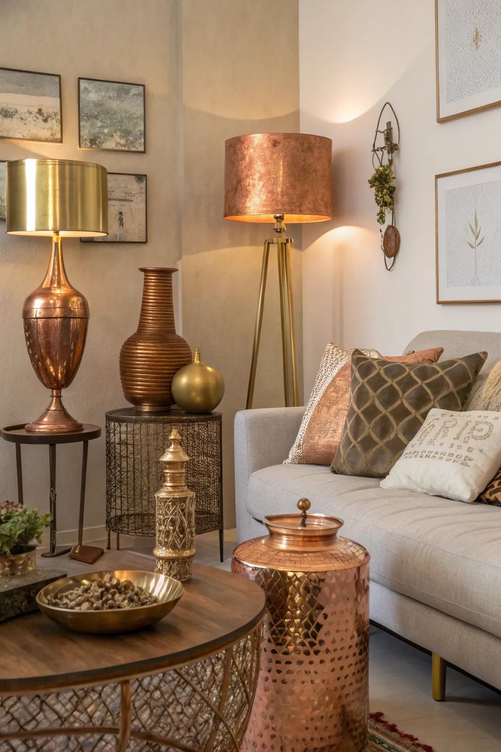 Metallic accents add a sophisticated sparkle to your fall living room.