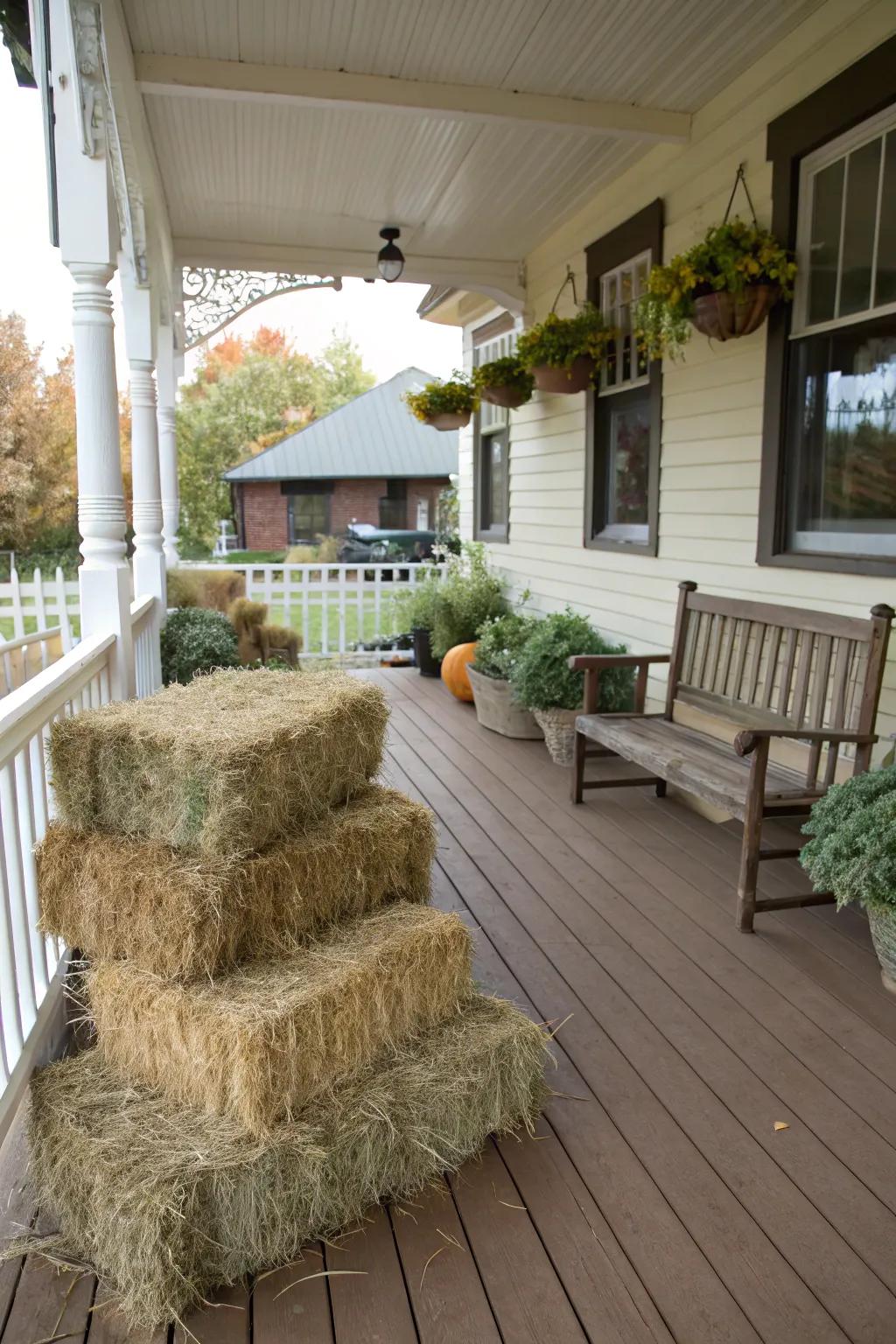Herb bundles offer countryside texture and serve as counters or seating.