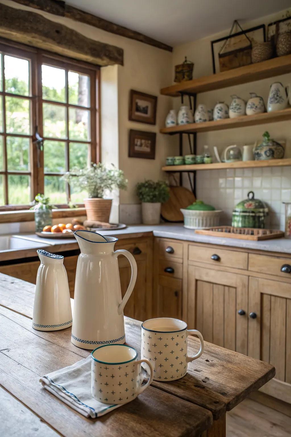 Decor pieces that serve a purpose, incorporating charm and practicality into a farmhouse cooking space.