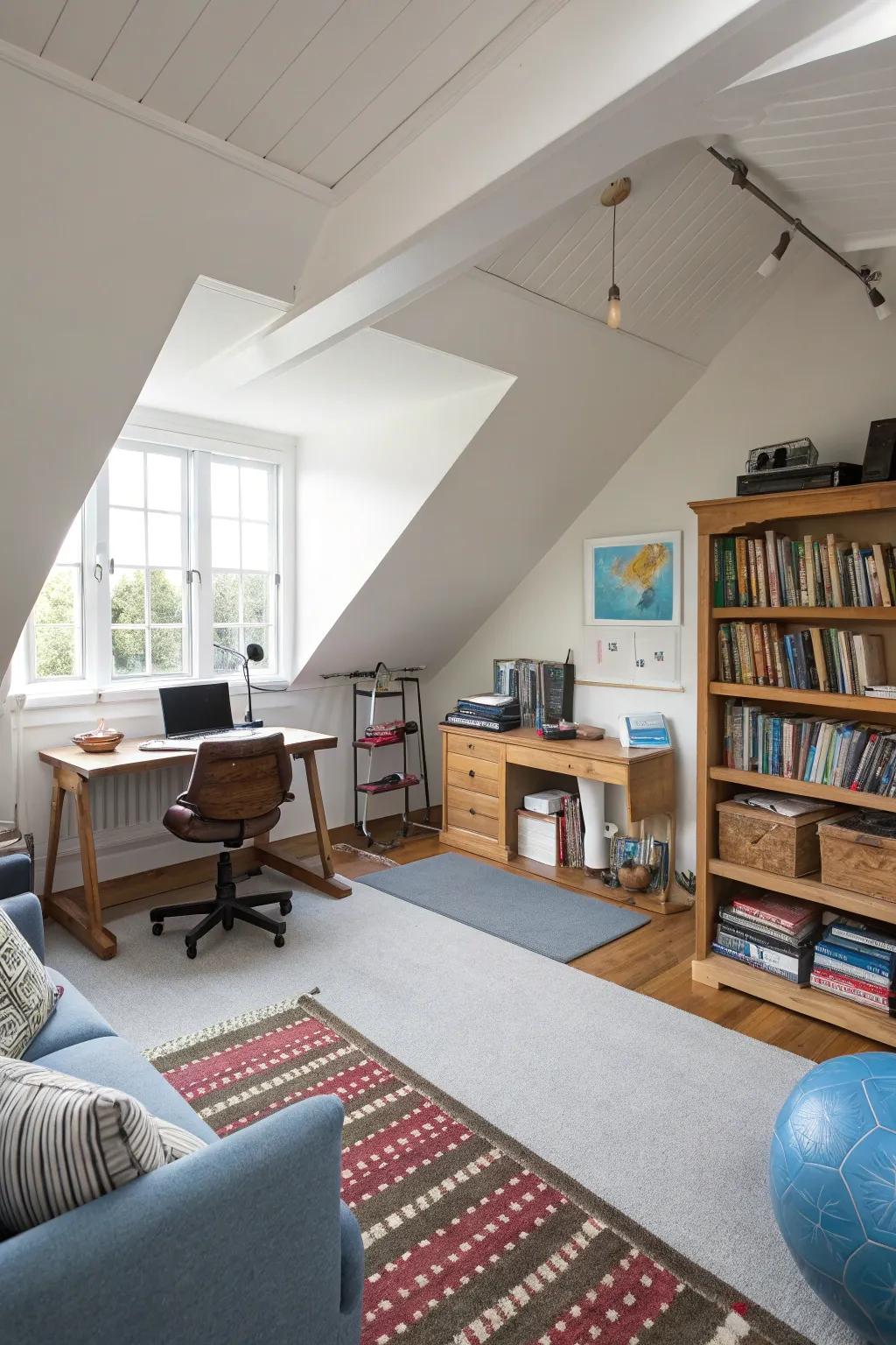 A versatile attic space that caters to various activities.