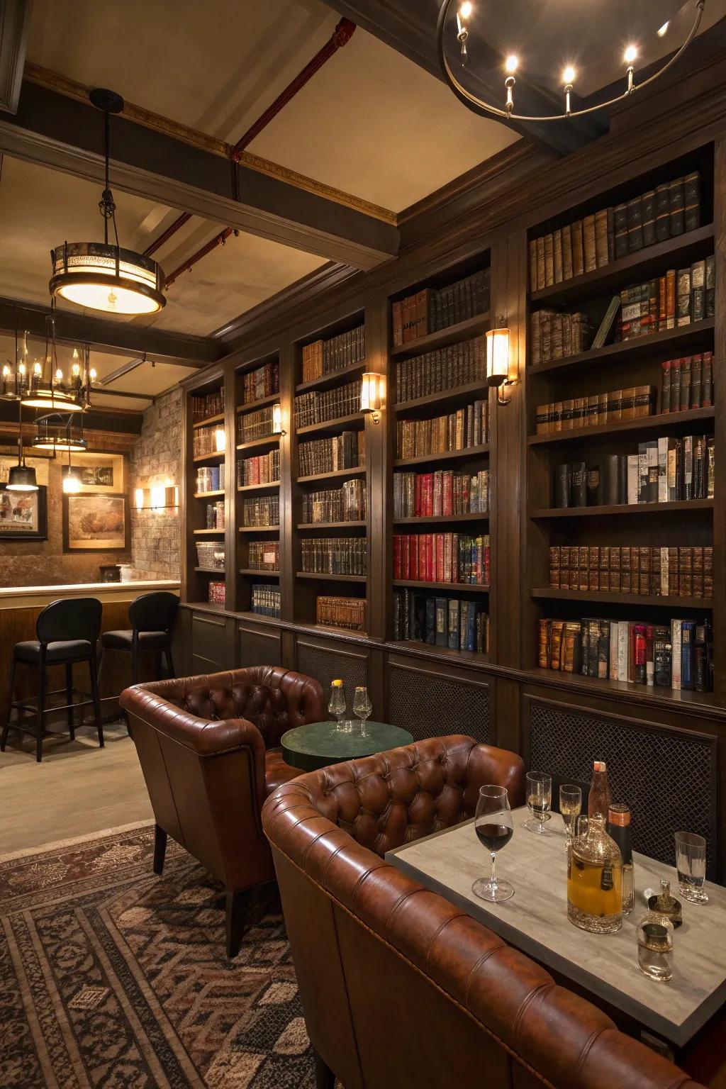 Unwind in your basement's book lounge.