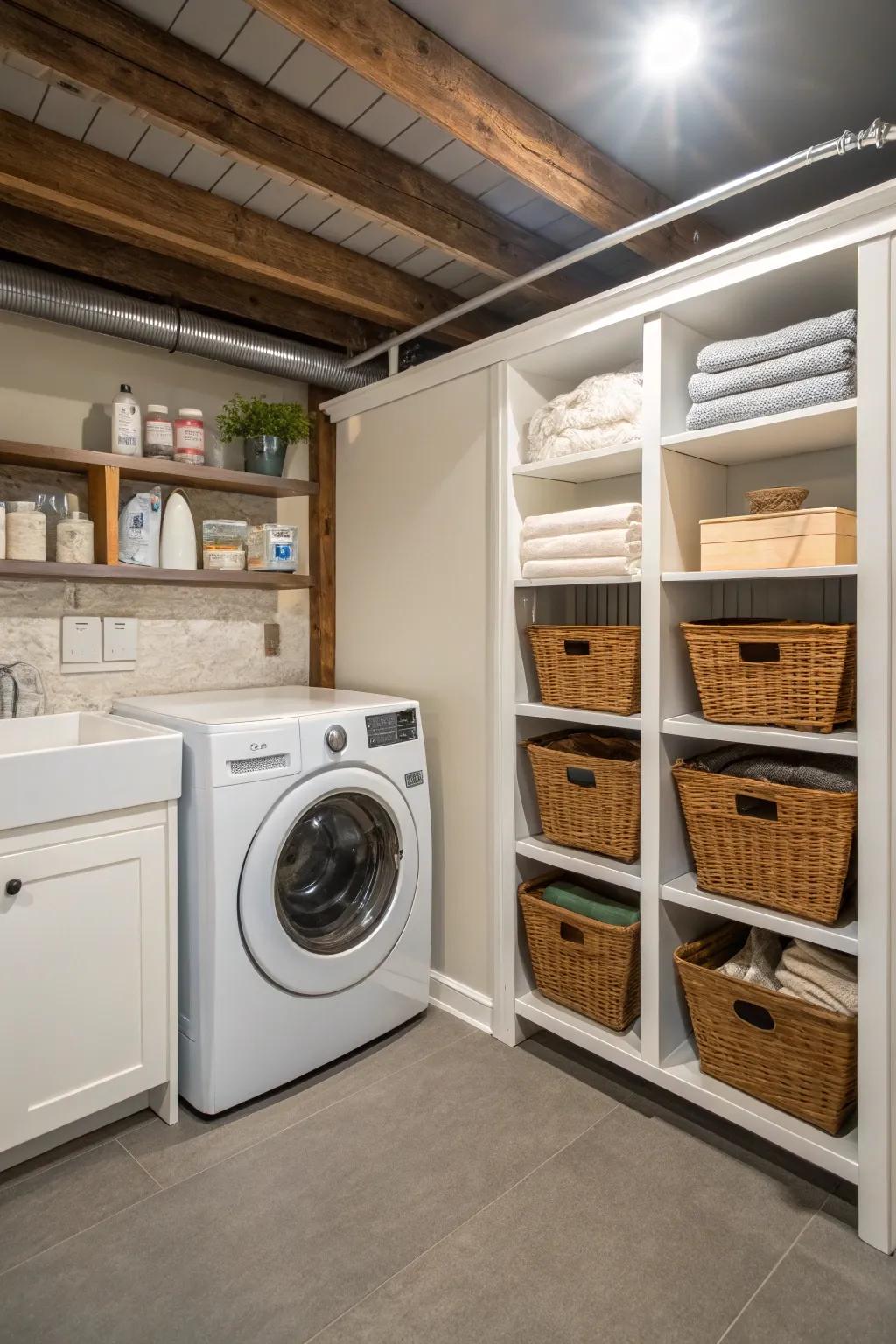 Enhance space using a crawl space washing corner.