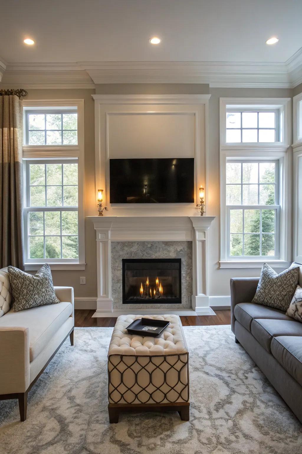 Combining entertainment and warmth with a TV above the fireplace.