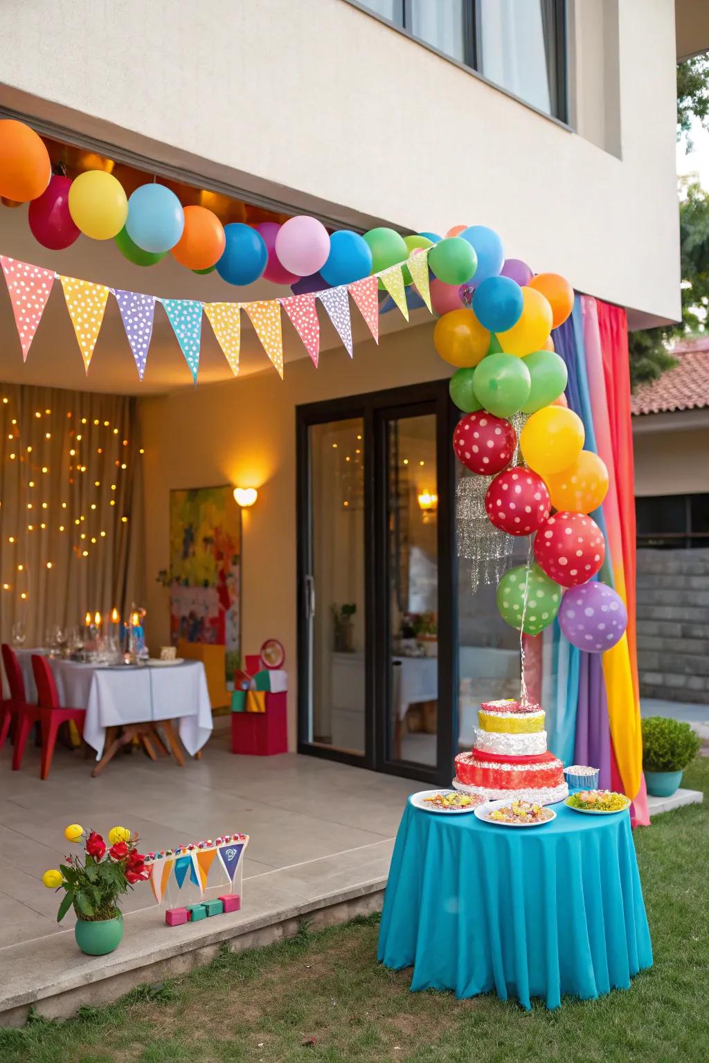 A versatile party arrangement utilizing both indoor and outdoor spaces.