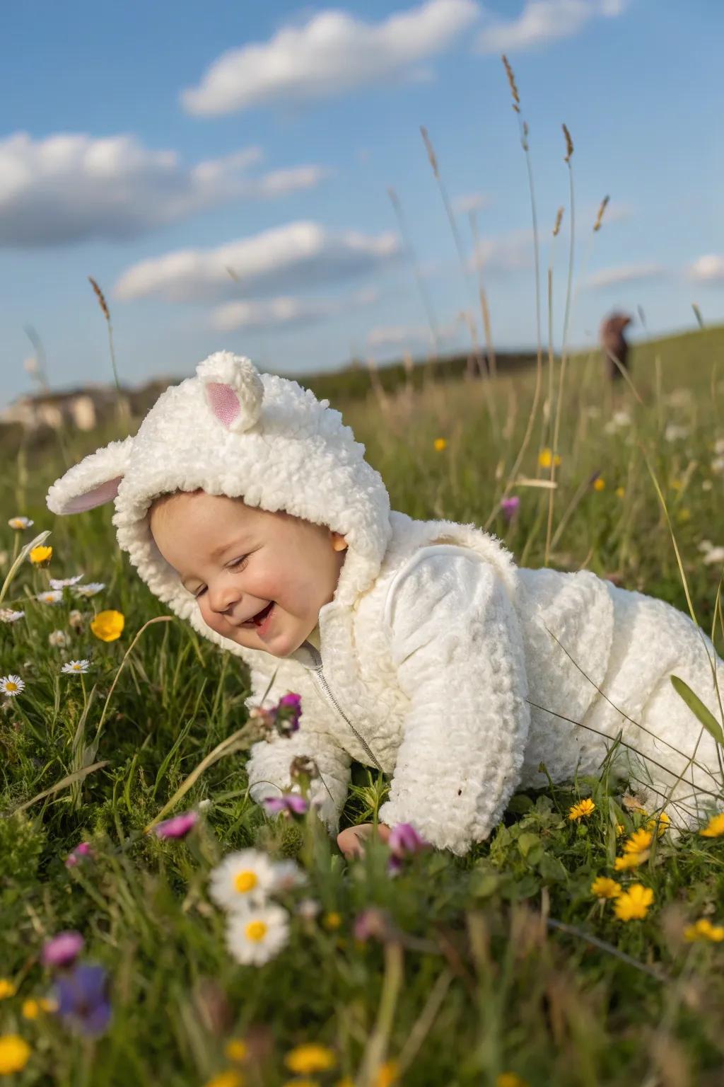 A delicate and cuddly ewe attire for a serene Halloween.