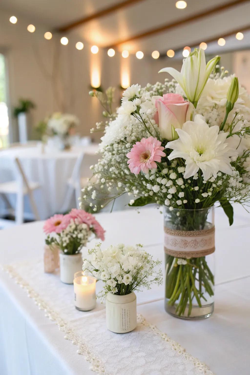DIY botanical arrangements introduce a personal and elegant touch to the decor.