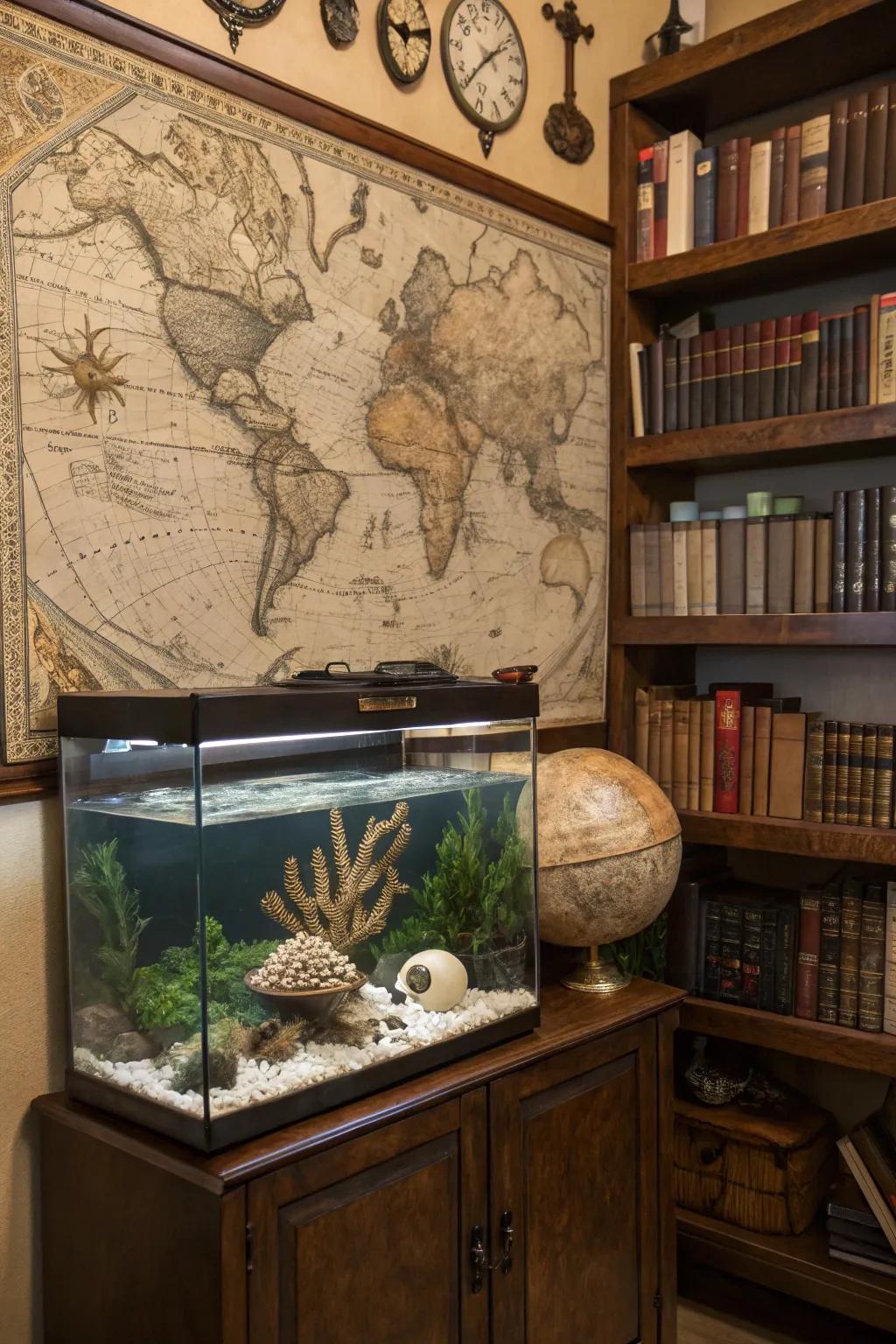 Travel through time with a vintage map display.