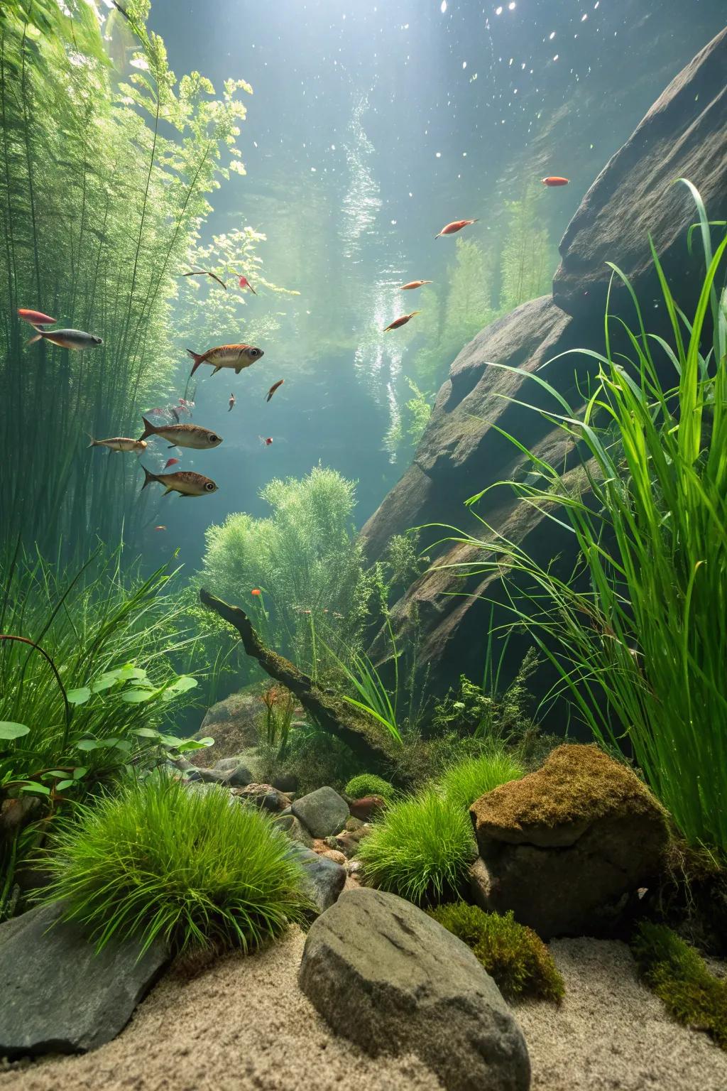 A biotope aquarium mirroring a natural habitat