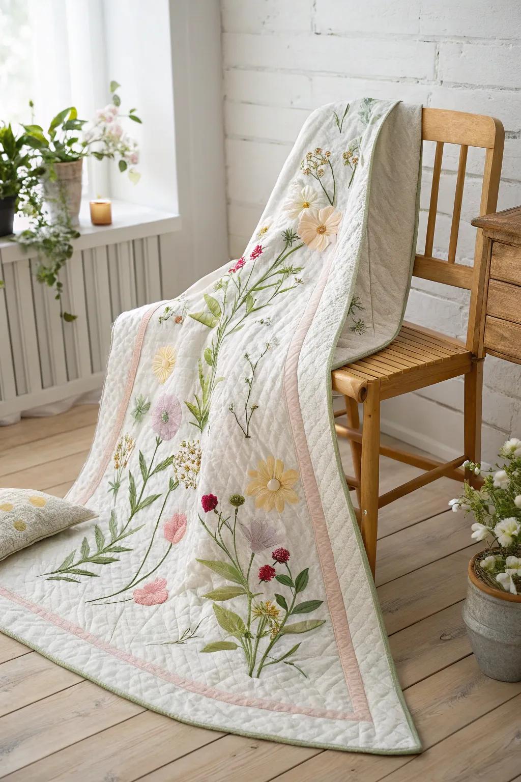 With this exquisite garden pathway quilt, wander through a thriving garden where simplicity converges with natural splendor.