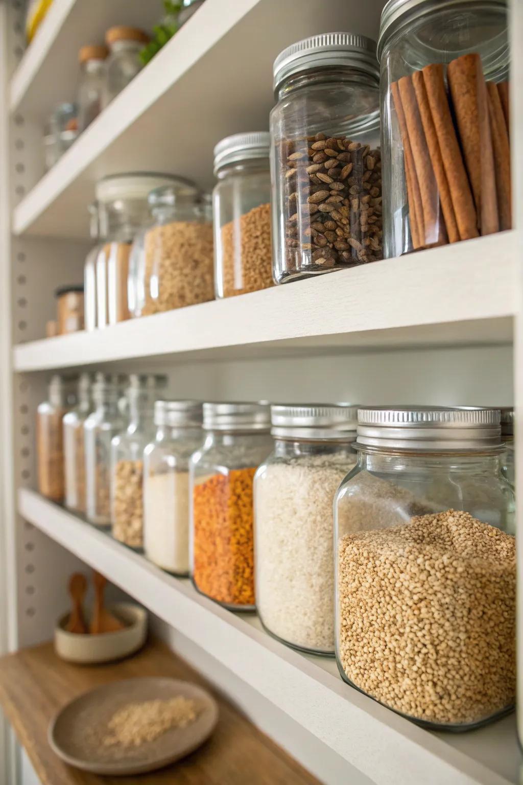 Glass jars deliver adaptable and visually pleasing storage.