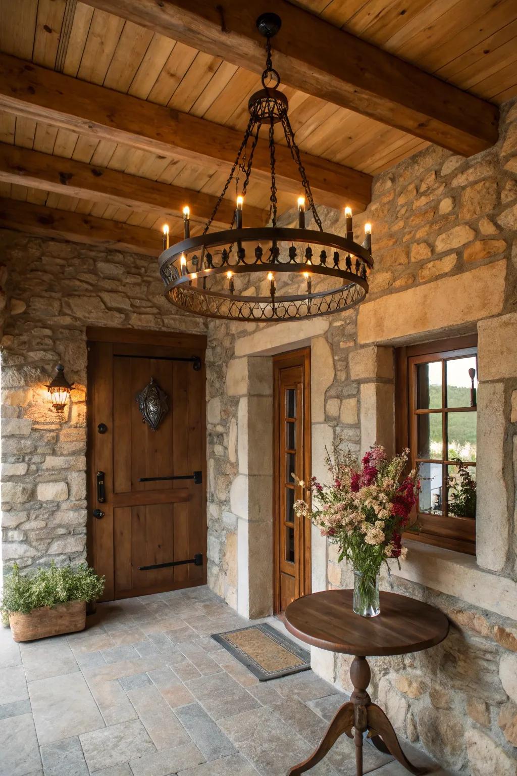 Rustic lighting amplifies the country ambiance.