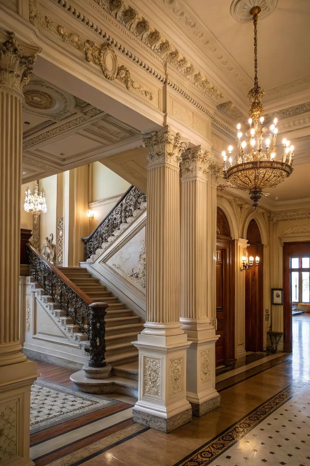 Architectural details bringing classic elegance to the foyer.