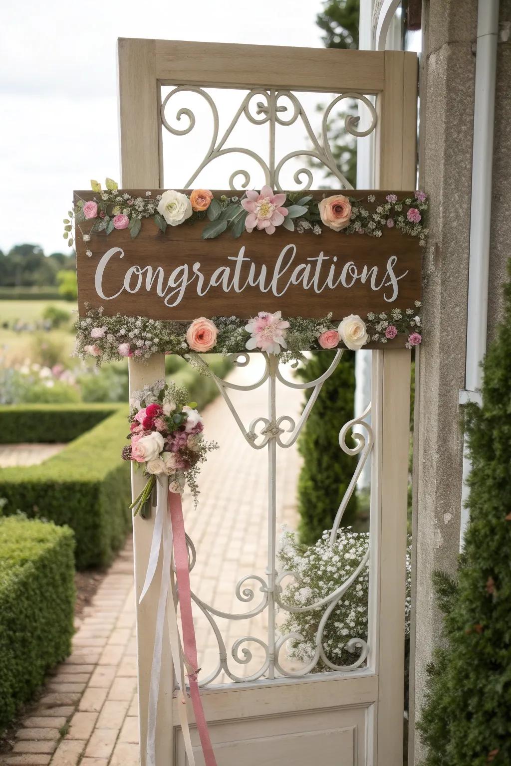 Ornamental signage provides a warm and personal greeting at your wedding entrance.