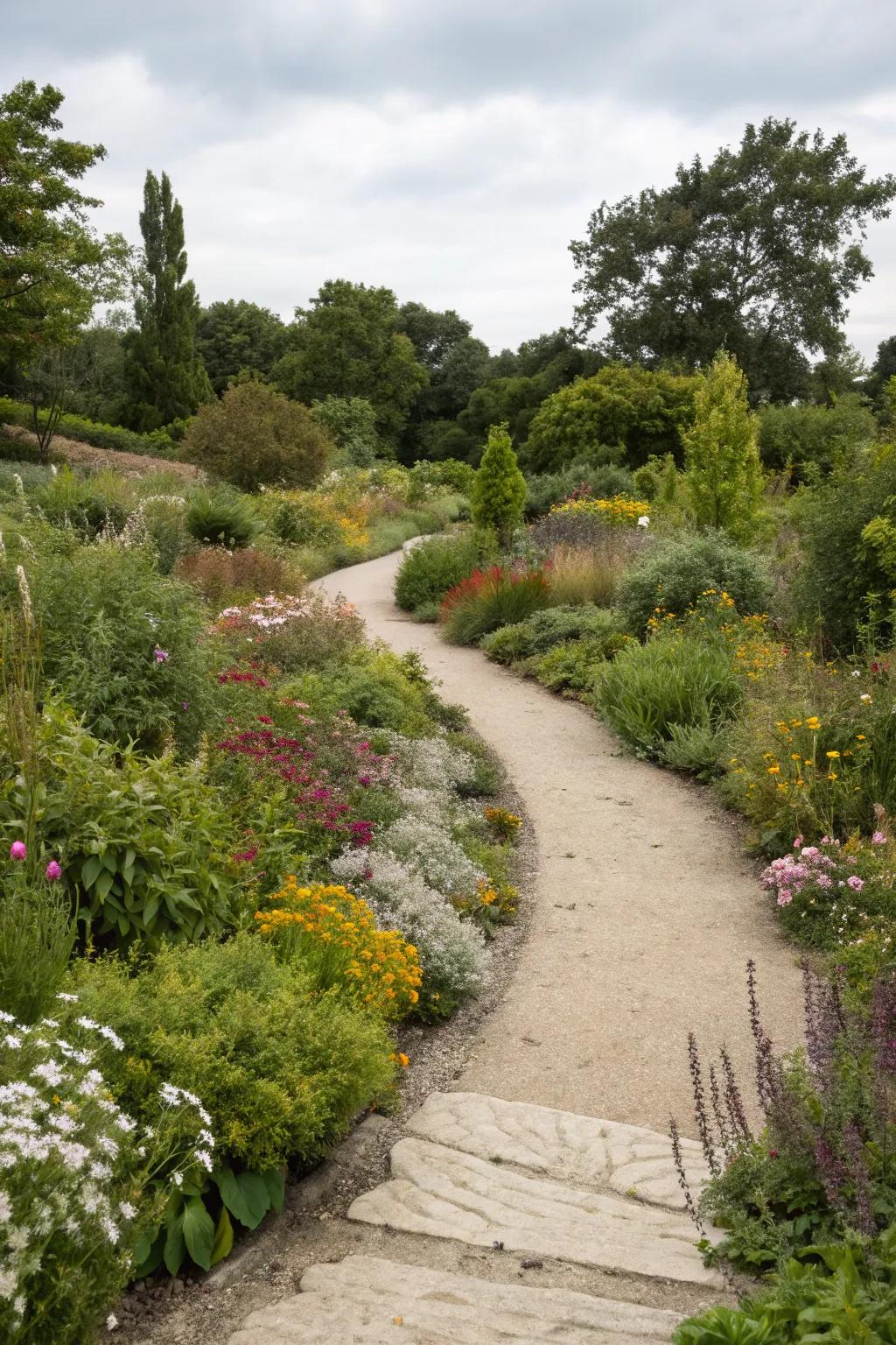 An easygoing path with an asymmetrical design, adding charm and distinction.