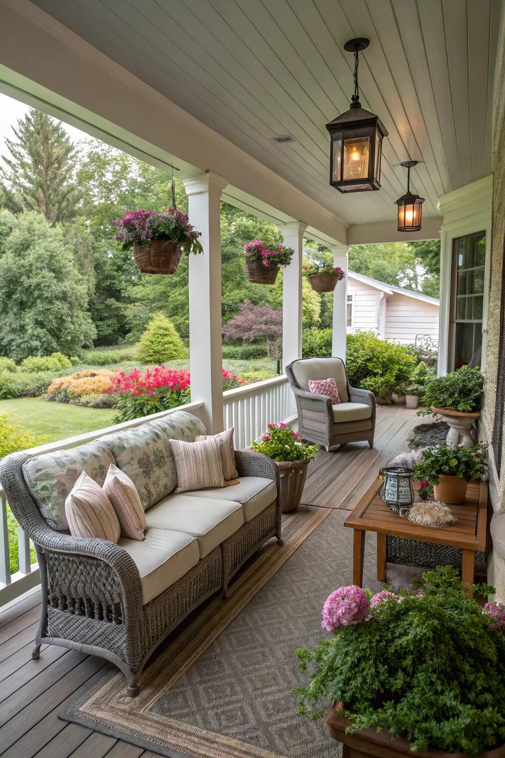 A skillfully designed veranda that invites relaxation and social warmth