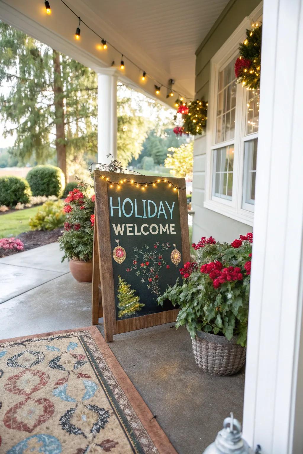 Seasonal placards greet visitors with festive cheer.