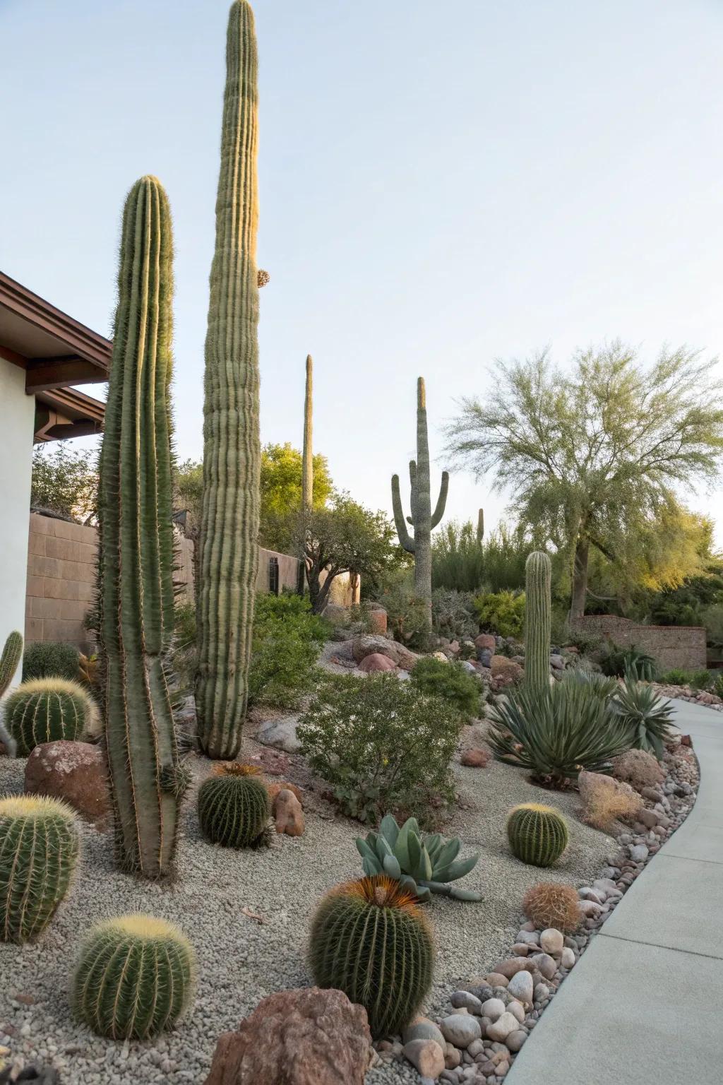 Vertical emphasis through spire cacti.