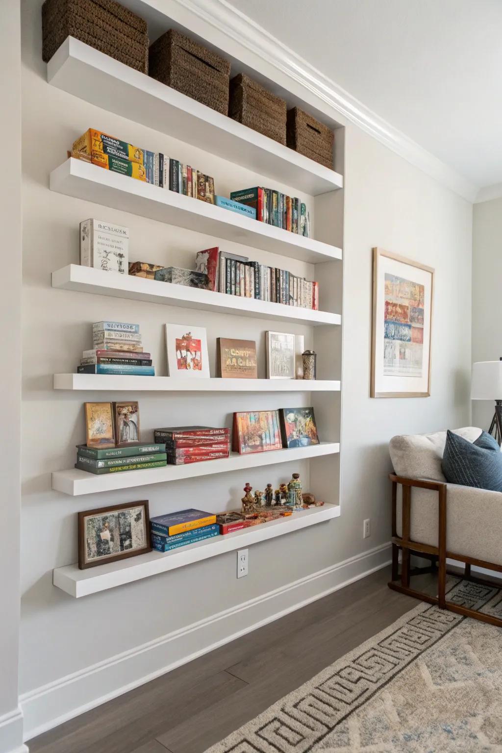 Projecting shelves present a polished, cutting-edge display.