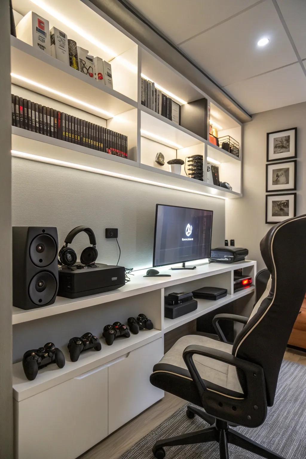 Showcase your gaming hardware as integral components of your area's design.