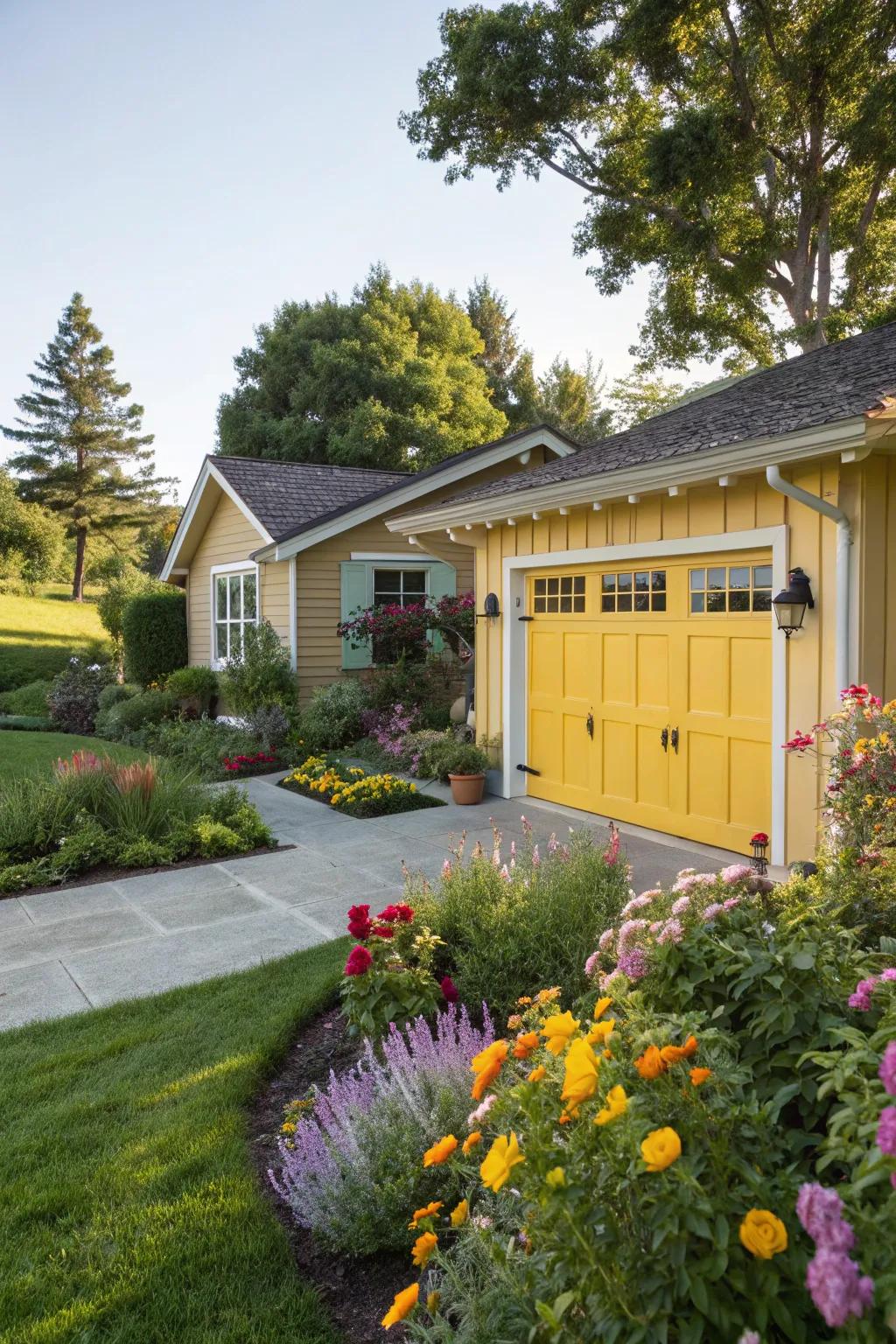 Radiant gold garage entries fashion a cheerful and inviting portal.
