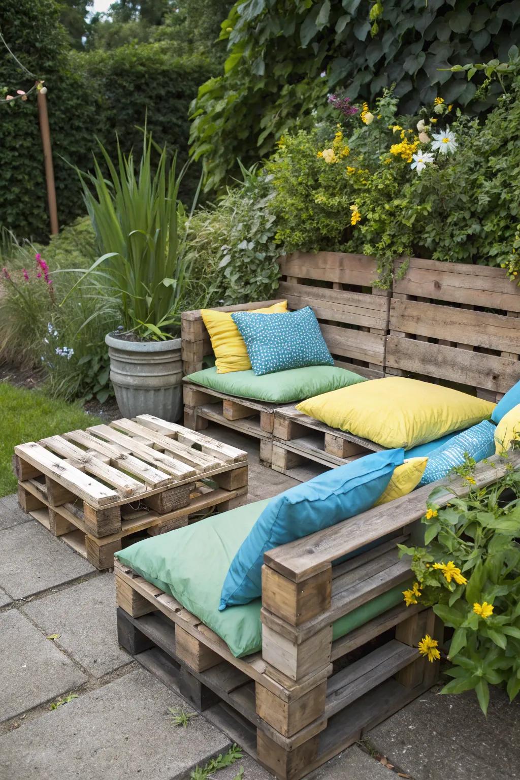 DIY pallet seating provides comfort and style affordably.