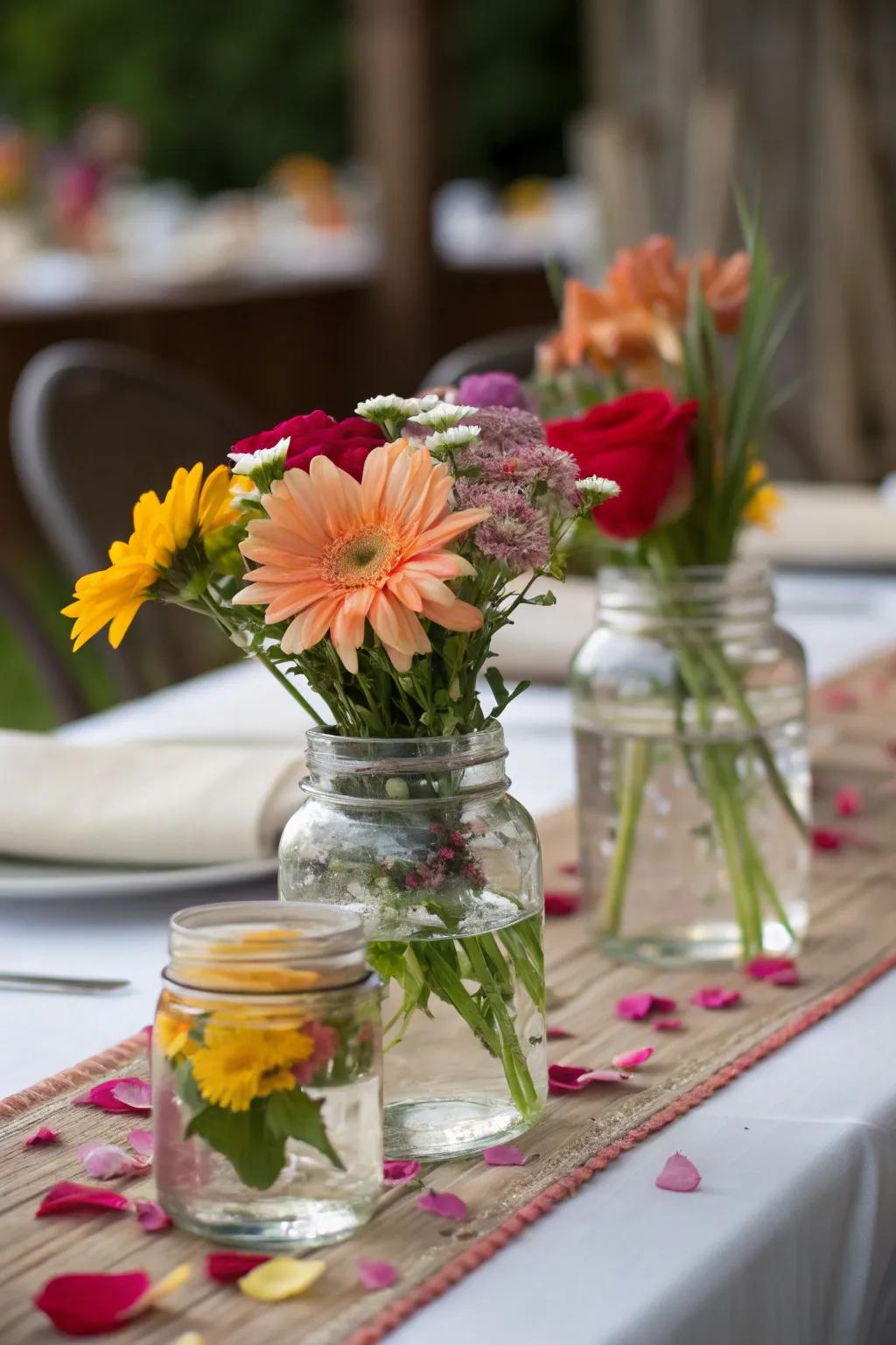 Buoyant blossoms in receptacles fashion for bewitching table centerpieces.