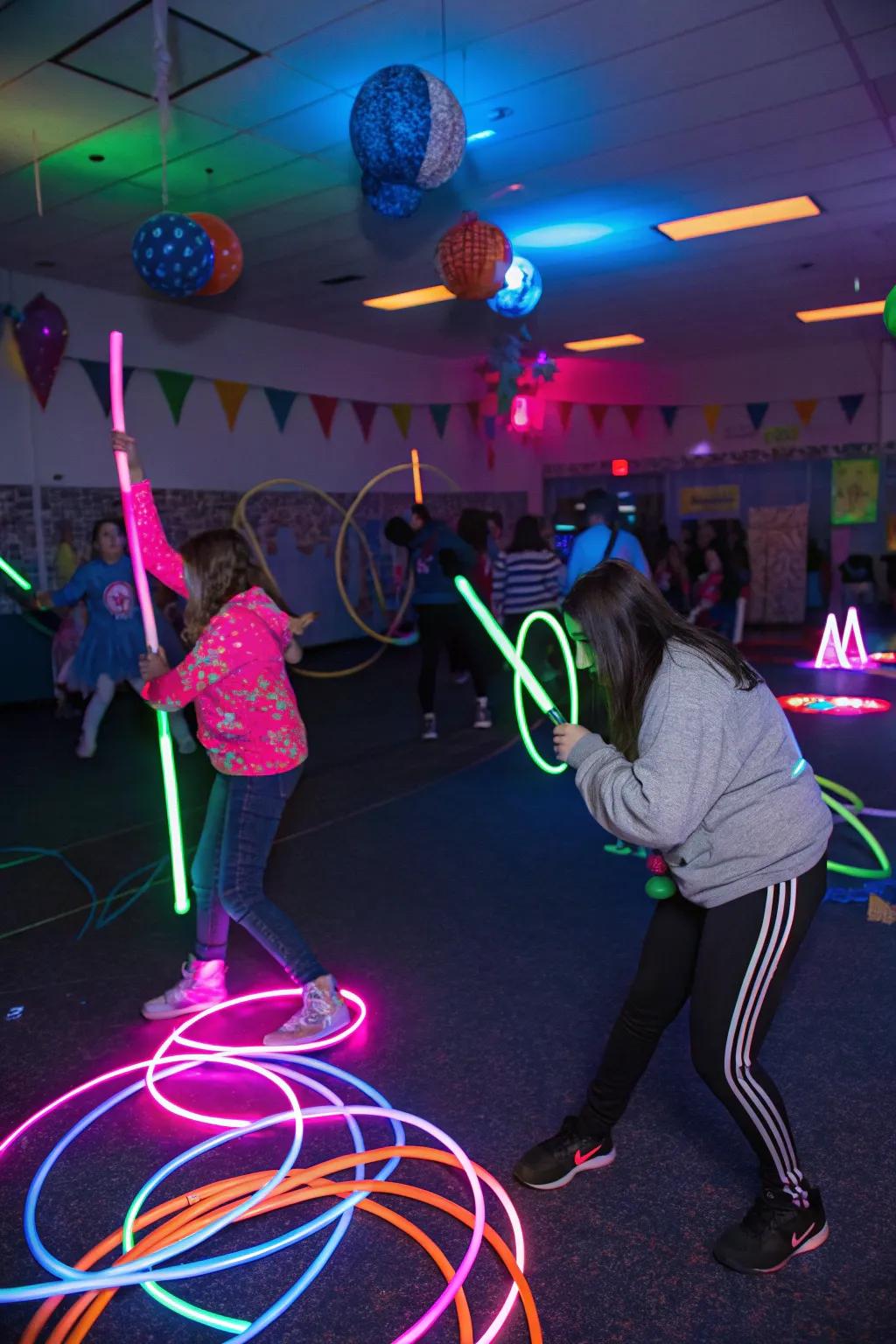 Incorporate zeal with engaging luminescence stick activities.