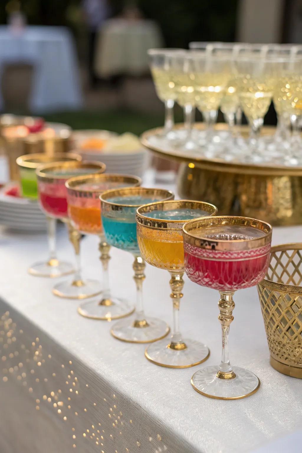 Vibrant elegance crafted by gleaming-edged drinkware.