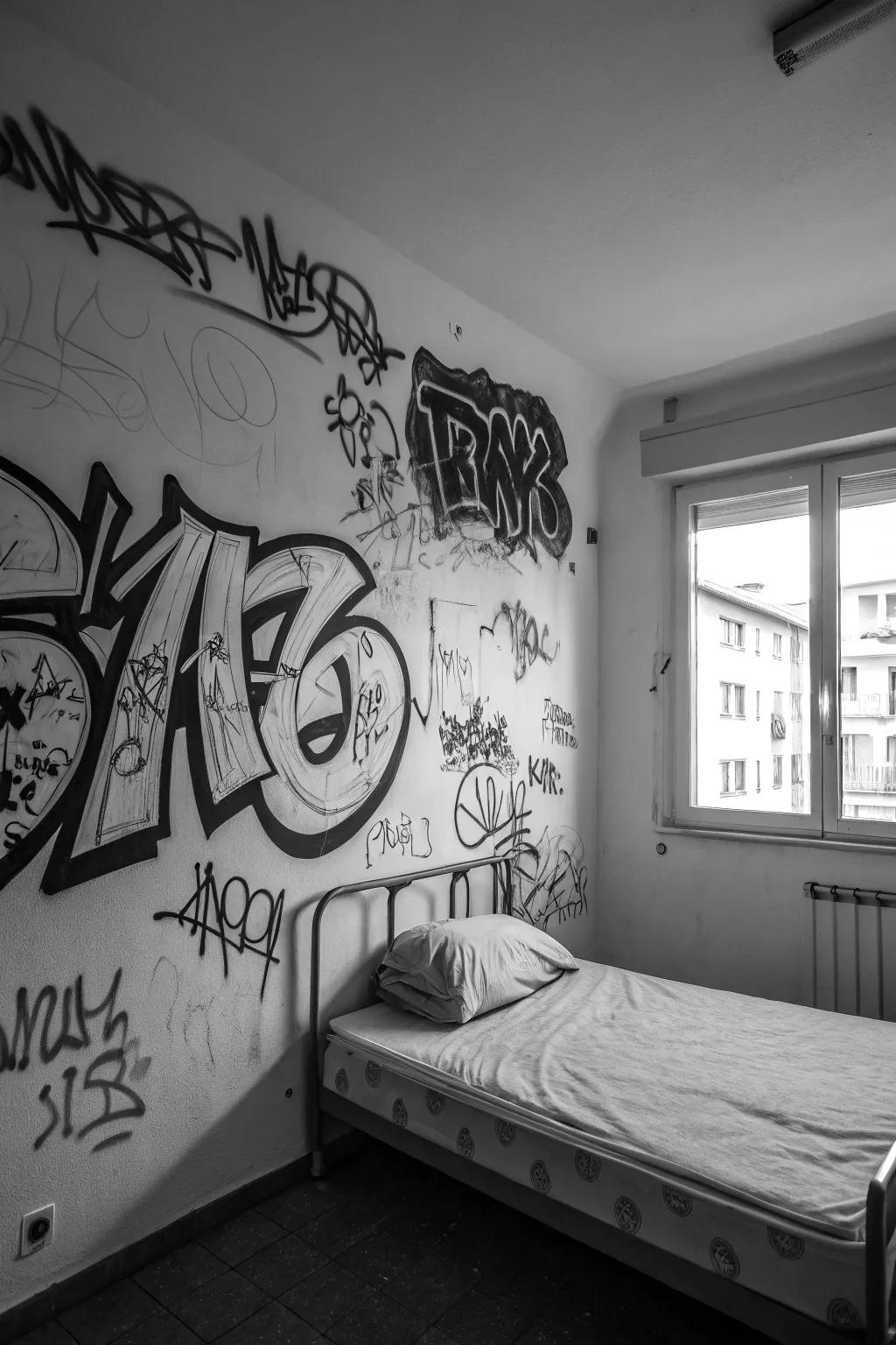 Monochrome graffiti adding a sense of sophistication to a personal quarter