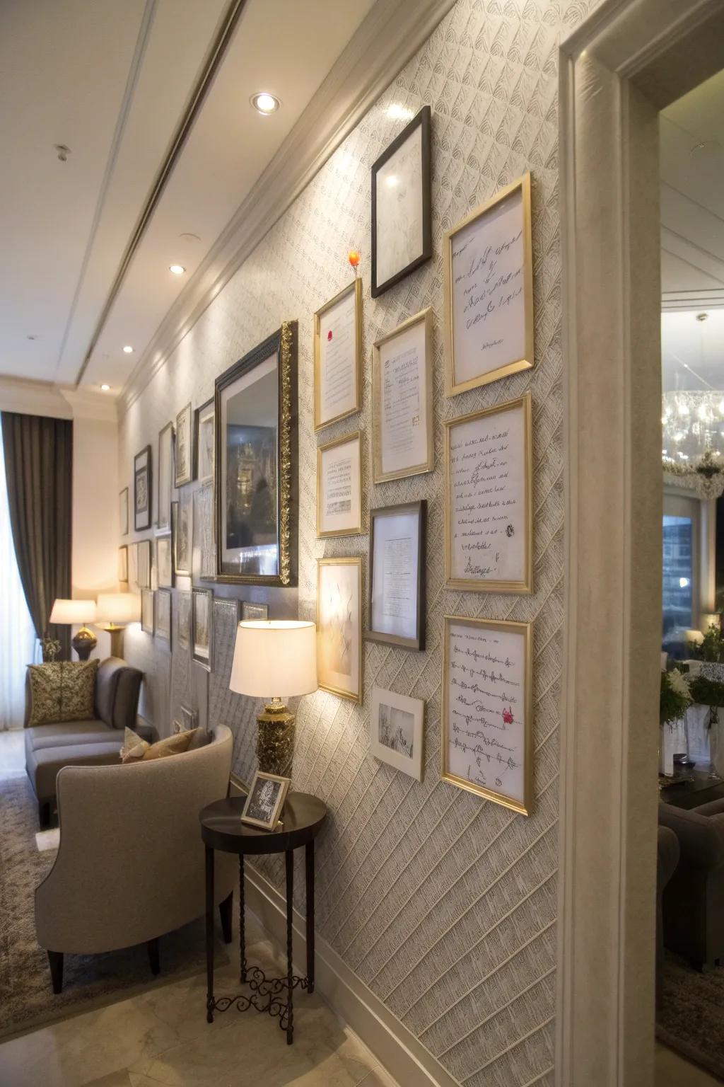 A wall exhibiting uplifting phrases and gratitude sentiments.