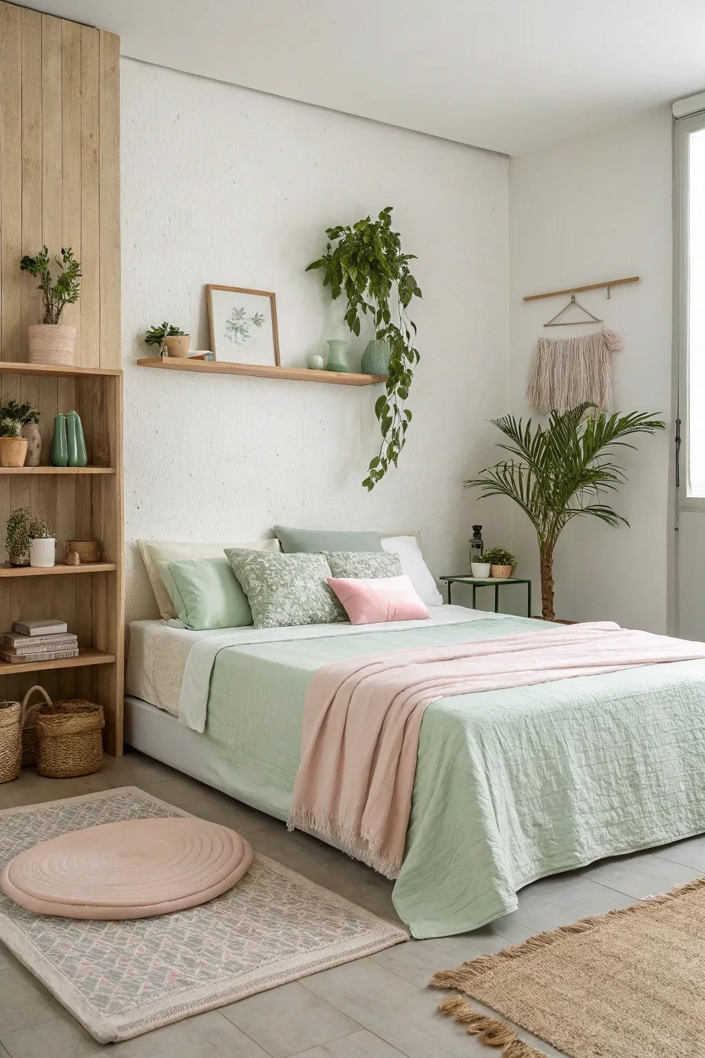 Minimalist design with green and pink accents is both elegant and simple.