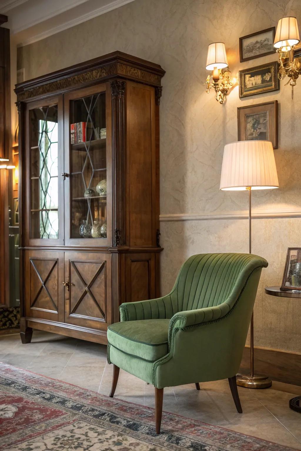 Vintage green furniture introduces charm including nostalgia to any space.