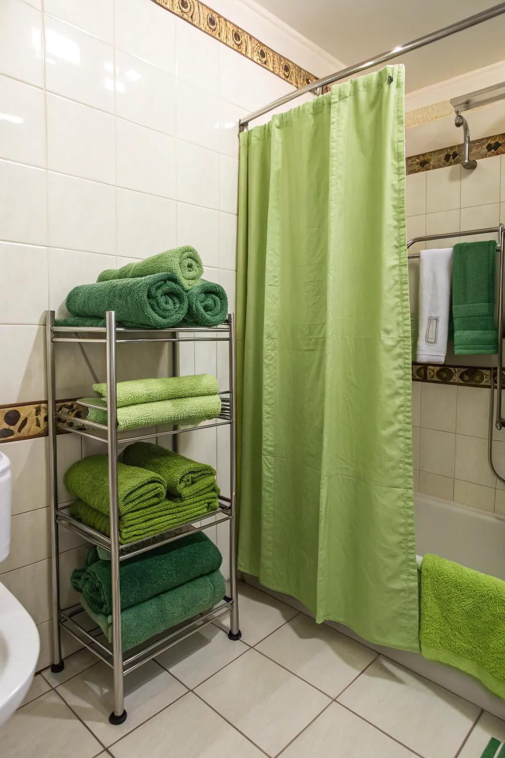 A rejuvenating bathroom with verdant motifs.