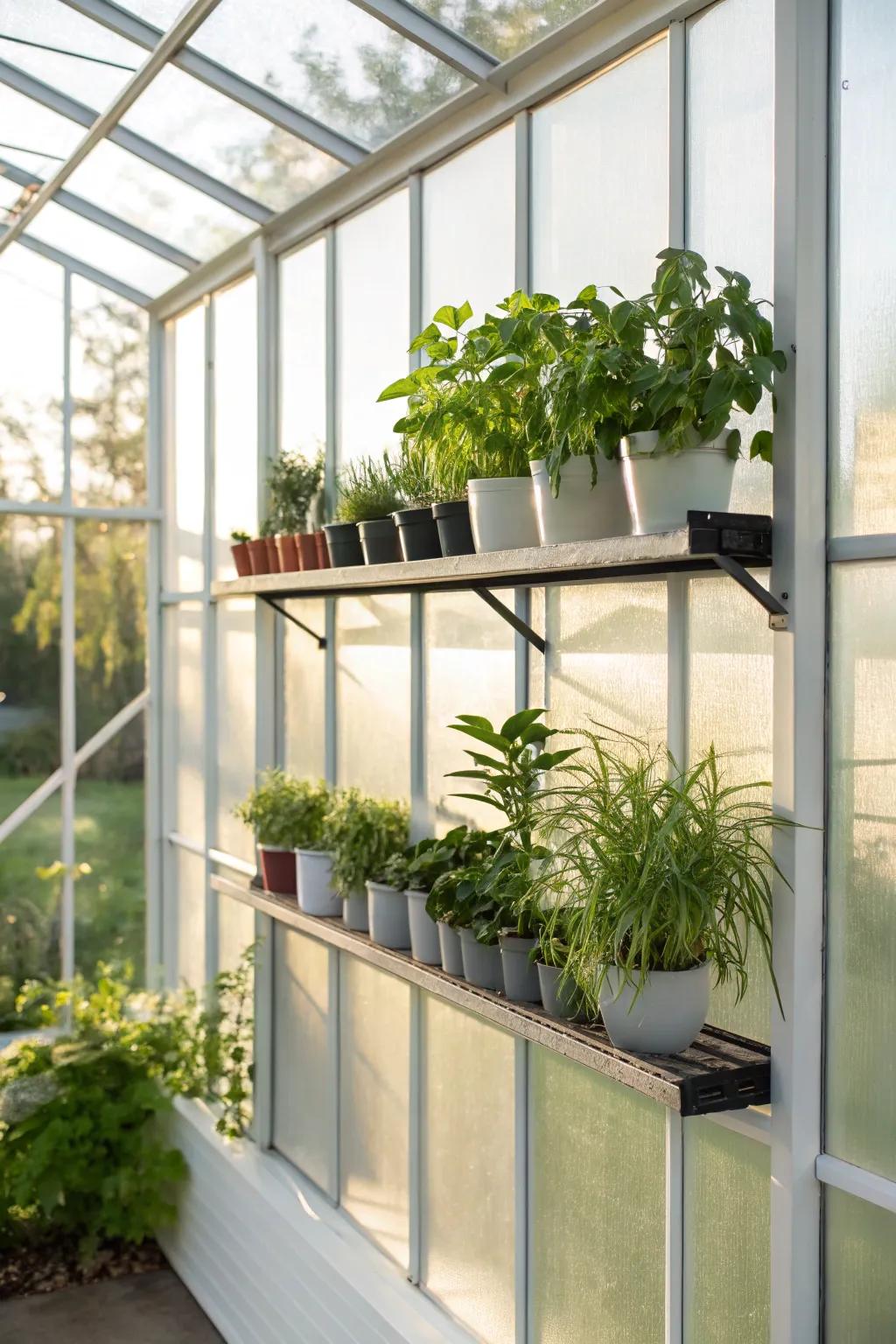 Minimalist free-floating shelves offer a clean, modern look.
