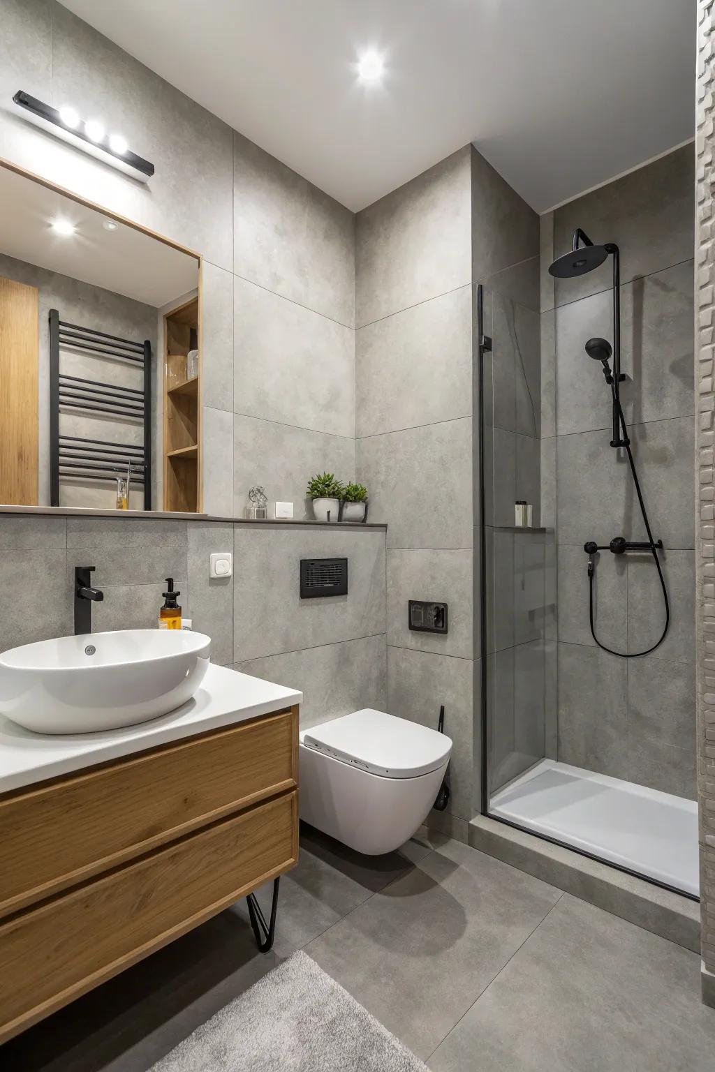 Minimalistic decor highlights the elegance of grey tones.