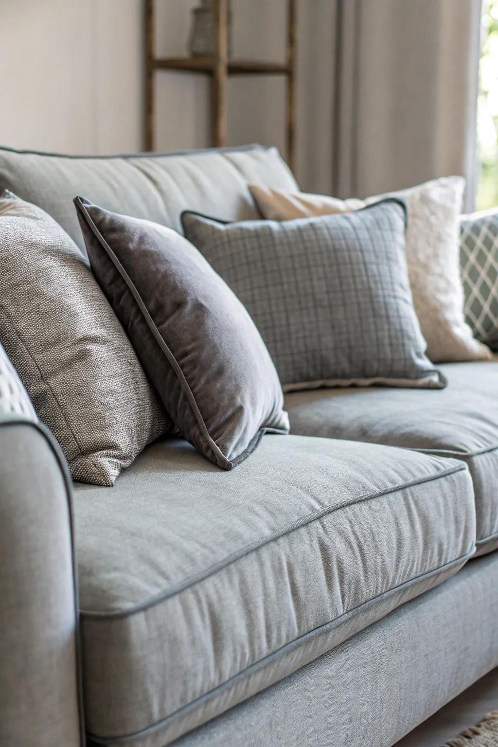 Monochromatic shades of grey present a sophisticated and cohesive style.