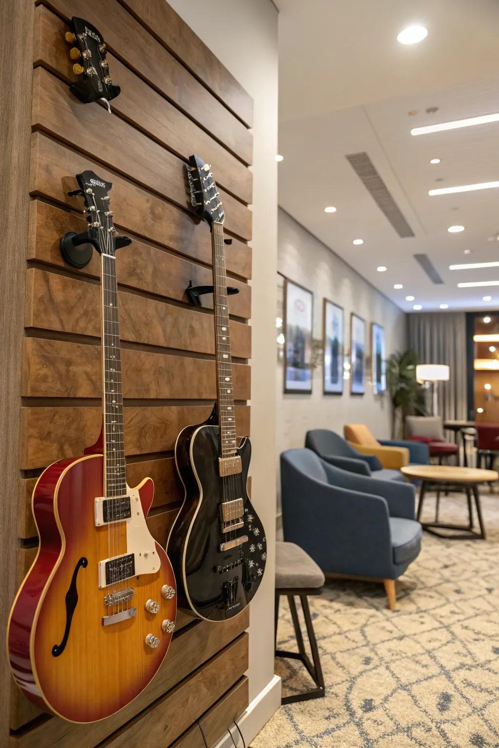 Thematic guitar arrangement creating a cohesive look.
