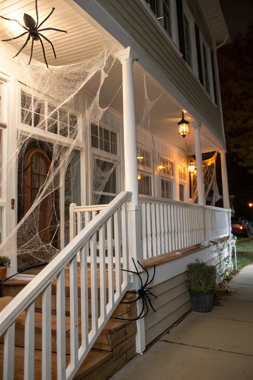 Silken strands fashion a delightfully frightful corner on this porch.