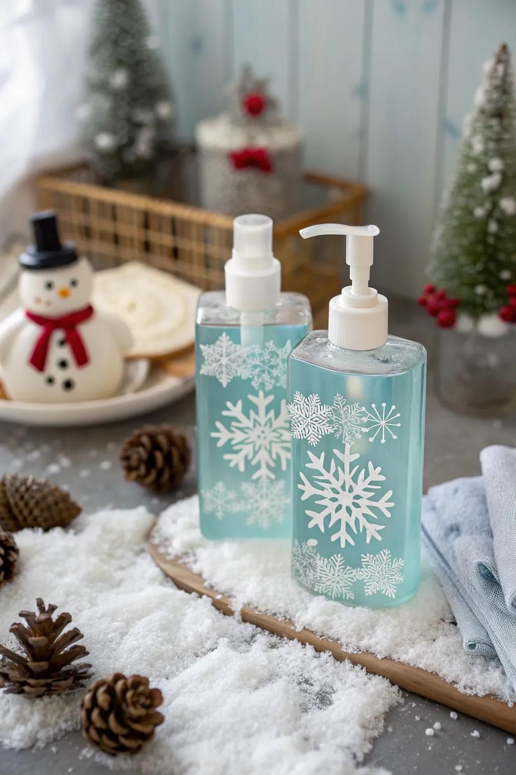 Sophisticated hand soap with winter’s touch patterns