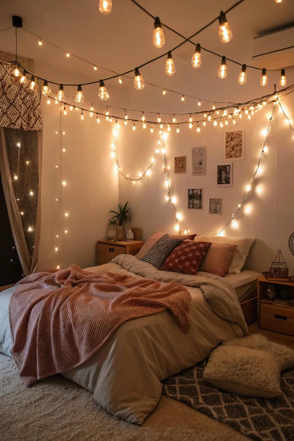 Twinkle lights add an ethereal and cozy vibe to any room.