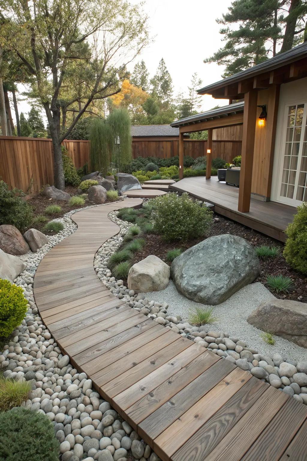 Combining materials introduces depth and charm to your outdoor plan.