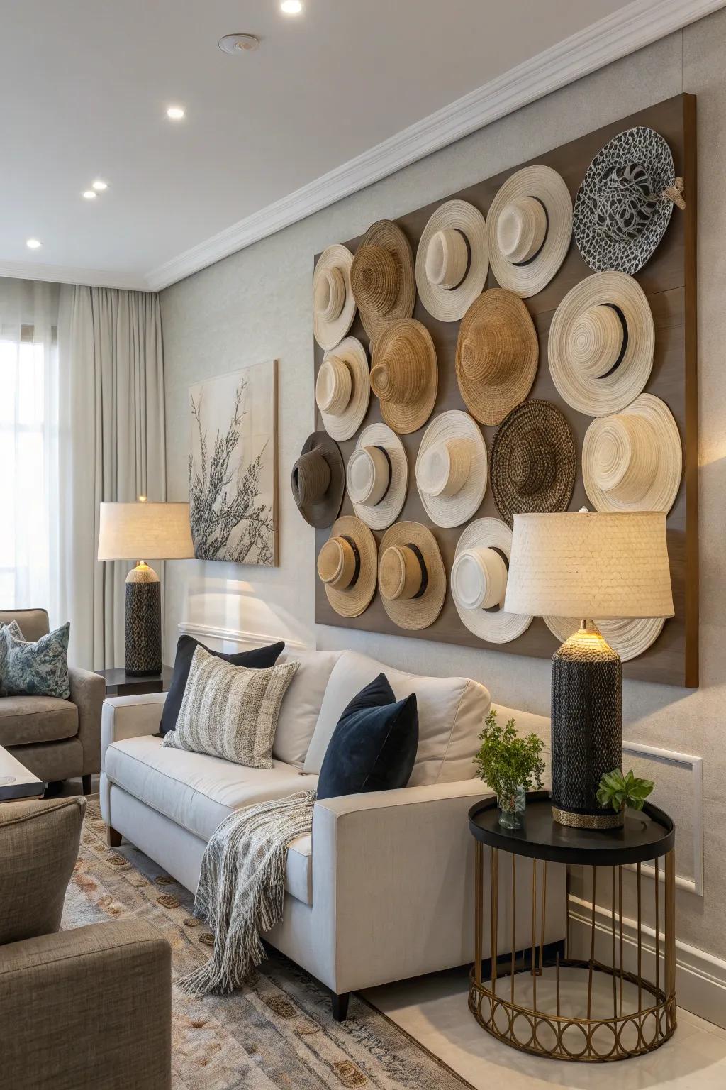 Hats as wall art.