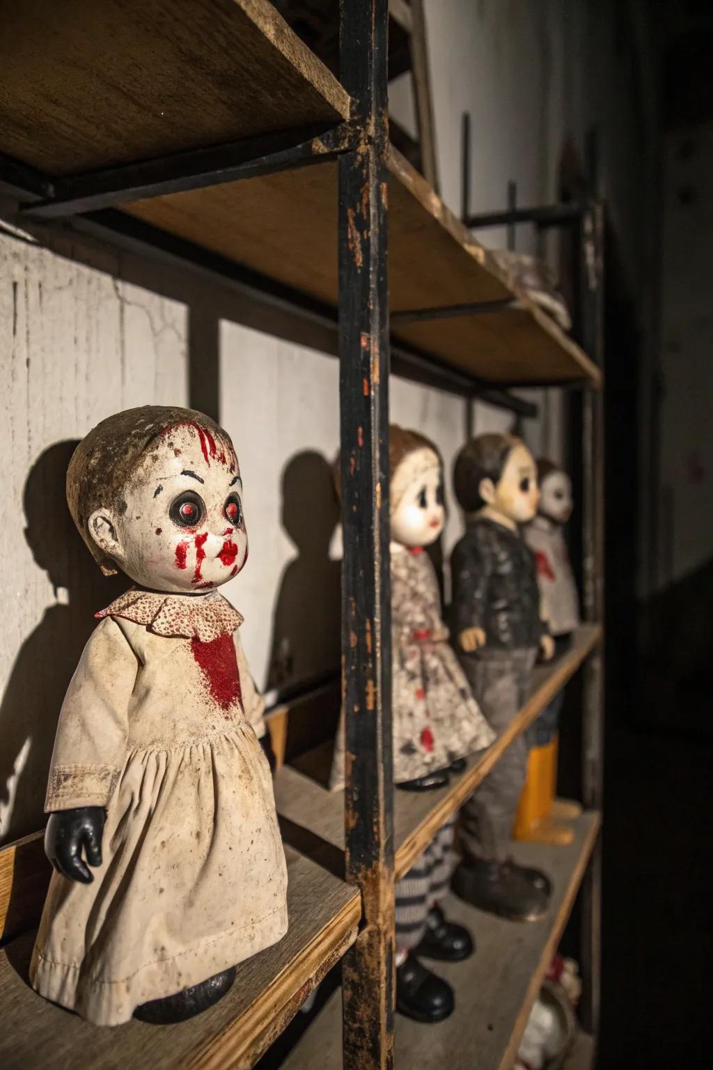 Transform childhood playthings into a chilling exposition via a haunted doll theme.