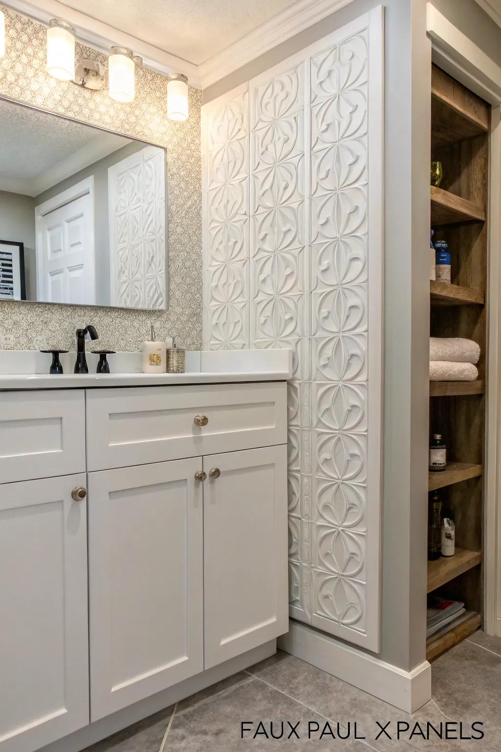 False wall cladding concealing a hidden medicine cabinet.