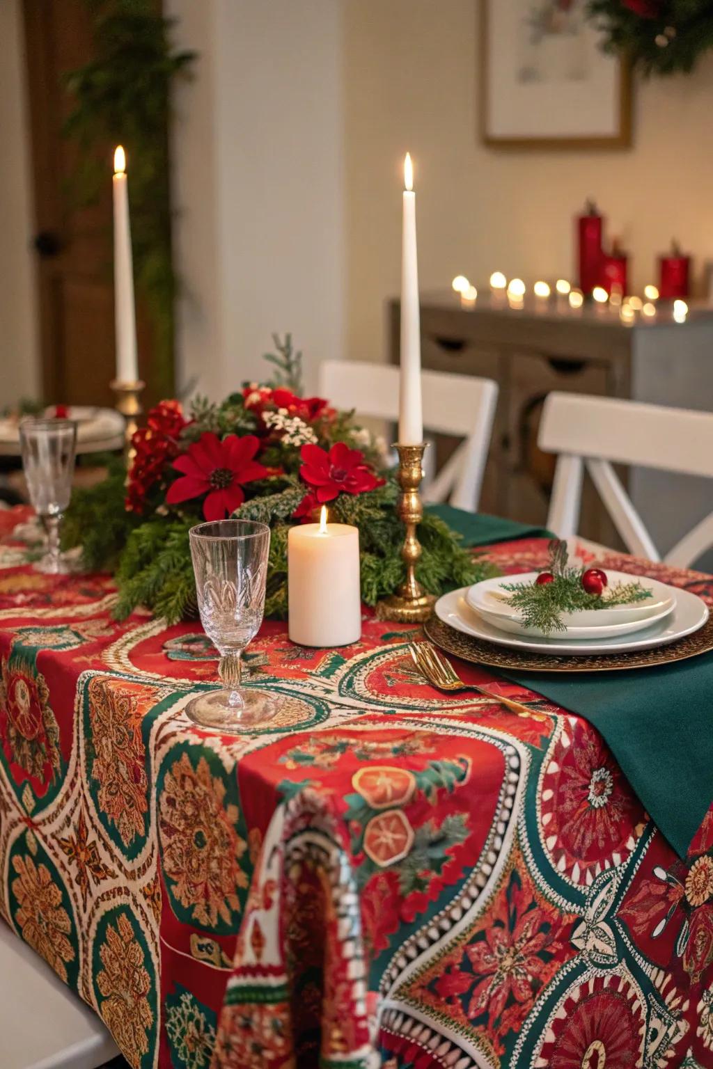 A merry surface covering lays down the groundwork for your holiday stylistic layout.
