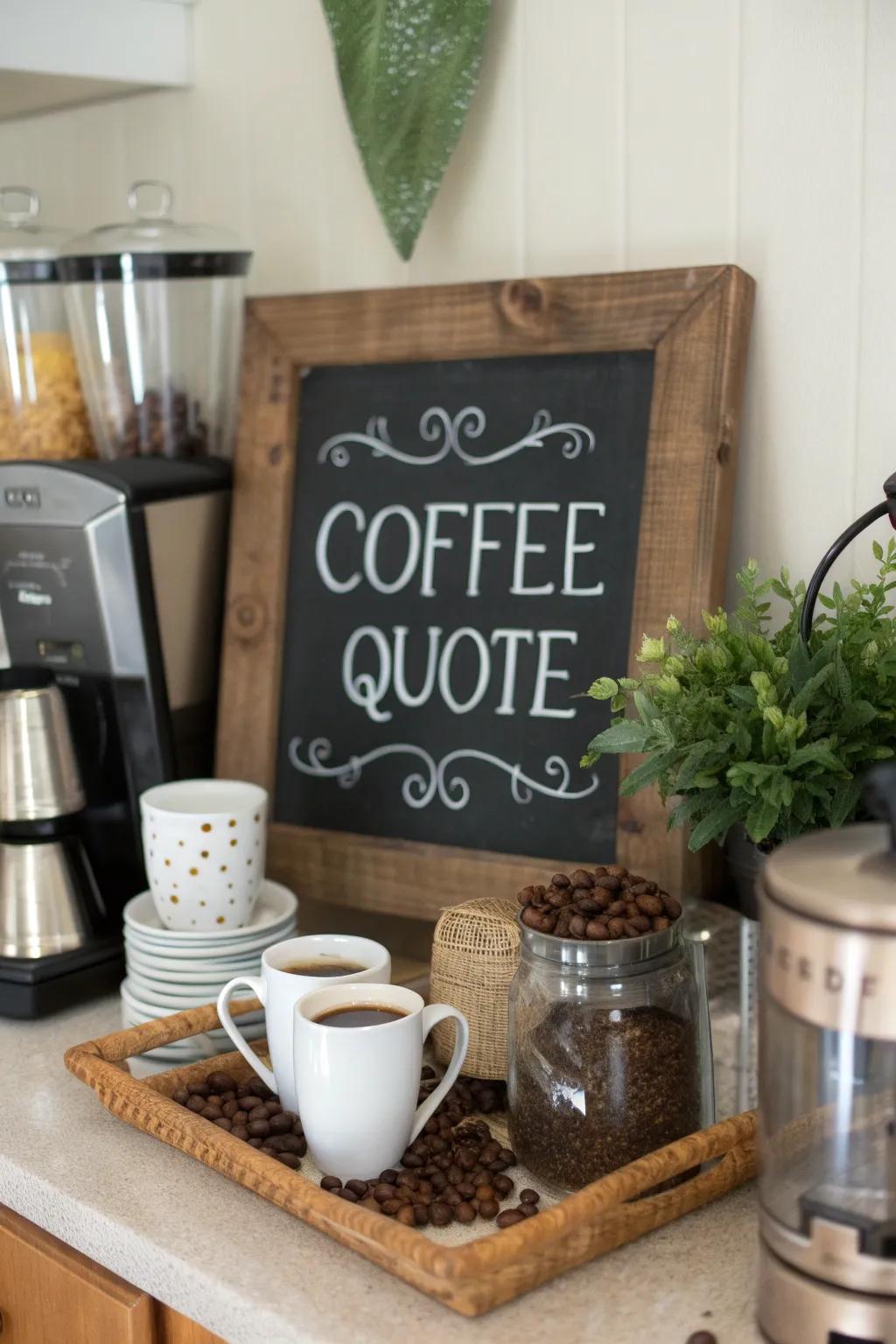 Themed accents personalize and elevate the charm of your coffee station.